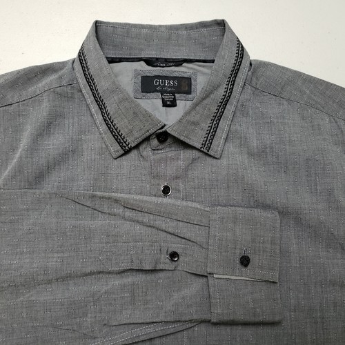 Guess Single Link Cuffs Men's Size XL Gray Cotton Embroidered Casual Dress Shirt - Picture 4 of 11