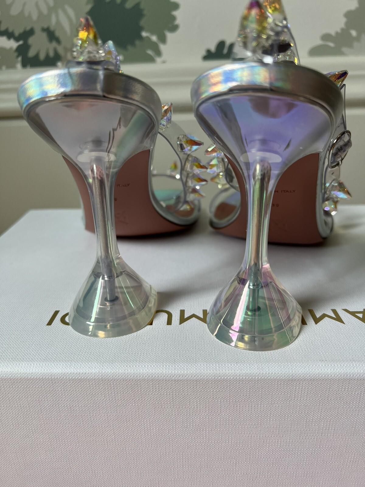 Rare NWB Amina Muaddi Julia Glass Sandal Holographic iridescent 39 image 5