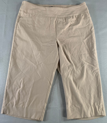 N Touch Beige Pull On Stretch Capri Pants Women s 10 Mid Rise Cropped Cotton