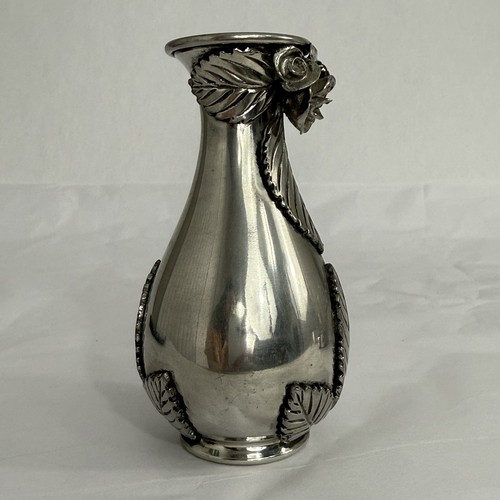 Richard Cipolla Ladybug Rose Floral Pewter Bud Vase 95% Stain Italian Silvertone - Imagen 5 de 9