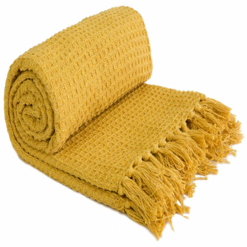 Large XL Plain Cotton Honeycomb Waffle Eco Recycled Blanket Chair Sofa Bed Throw - Picture 6 of 17