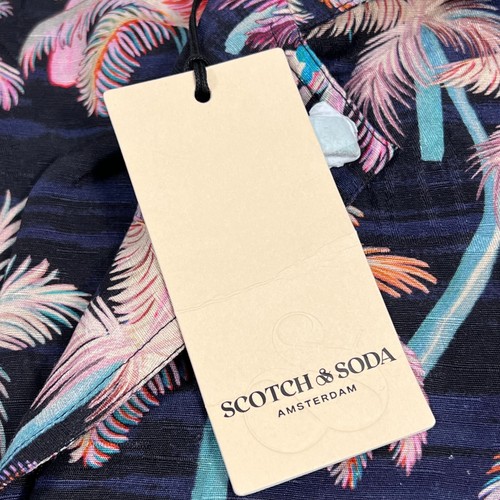 Scotch & Soda Amsterdam Blazer Coat Mens Small Blue Palm Tree Linen Blend NEW - Picture 2 of 15