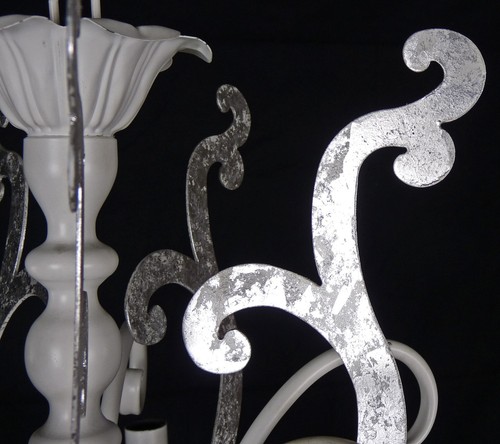 Lampadario sospensione moderno bianco argento e cristallo artigianale ART.L26 - Foto 6 di 6