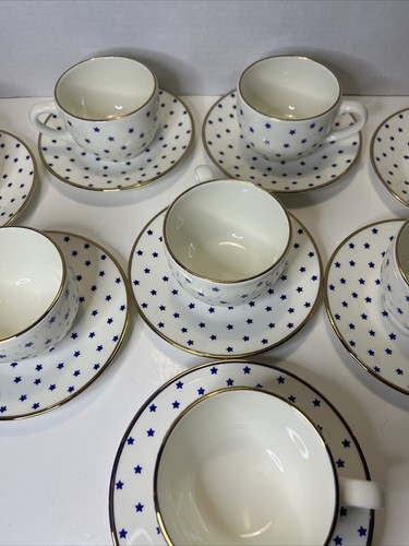 Richard Ginori Top Starlight 8 Cups & 9 Saucers - Blue Stars Gold Rim - Picture 4 of 12