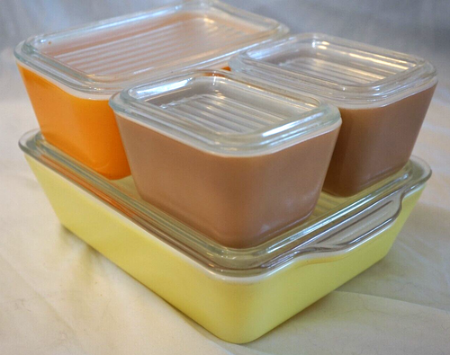 VINTAGE PYREX TOWN & COUNTRY 8PC COMPLETE SET REFRIGERATOR DISHES 501-2-3 W/LIDS - Picture 2 of 24
