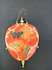 Vintage Suncatcher Flowers & Butterfly Glass W/Metal Frame