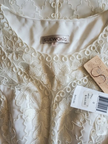 $410 Sue Wong White Lace Embroidery Mesh Sleeveless Party cocktail Dress 0 NWT - Picture 5 of 5