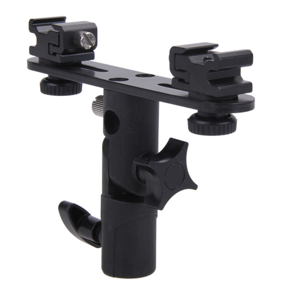 Flash Bracket 2 Hotshoes Umbrella Holder Swivel Light Stand for Speedlight - Picture 4 of 4