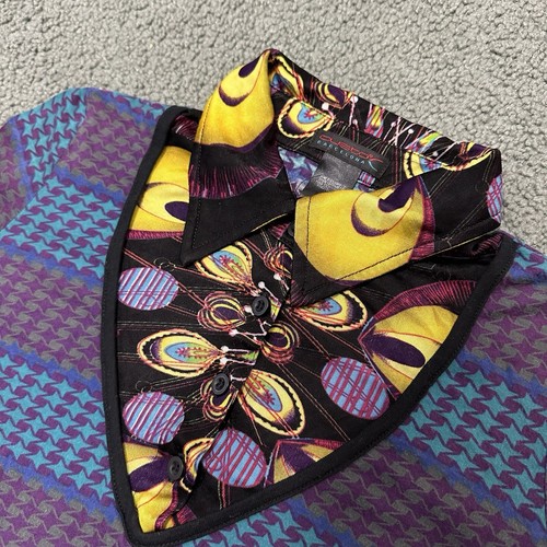 Vintage Y2K Custo Barcelona Houndstooth Psychedelic Longsleeve Polo Shirt Size 1 - Picture 2 of 8