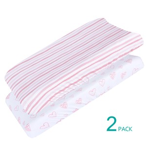 Changing-Pad-Cover-Pink-Print-100-Jersey-Knit-Cotton-Stretchy-2-Pack-for-Girls