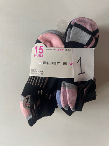 LAYER 8 No Show Socks 15 Pack Cushion Qwick-Dry Women Sock Sz 9-11 - Picture 9 of 14