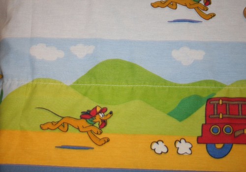 Mickey Mouse Walt Disney Twin Size Flat Sheet Fireman Fire Truck Pluto Fabric - Picture 3 of 6