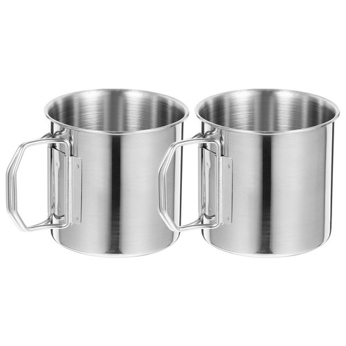 2 Pcs Stainless Steel Folding Water Cup Travel Camping Outdoor Mug