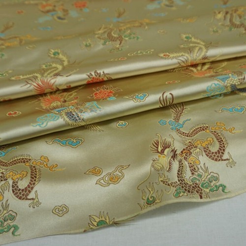 1m Retro Chinese Brocade Fabric Satin Dragon Phoenix Cloth for Champagne Sewing - Picture 6 of 10