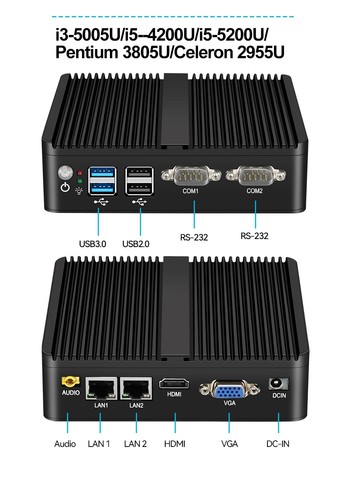 Mini PC Intel Core i5-5200U i3-5005U Dual GbE LAN 2x RS-232 Serial Ports Fanless - Picture 9 of 16