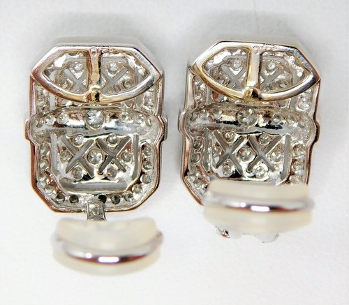 18 kt White Gold Pair of Pavè Diamond Openwork Rectangular Clip-Ons B4894 - Picture 3 of 8