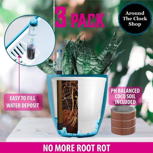 Self Watering Pots for Plants 3 Pack Flower Planters with Water Level Indicator - Picture 12 of 61