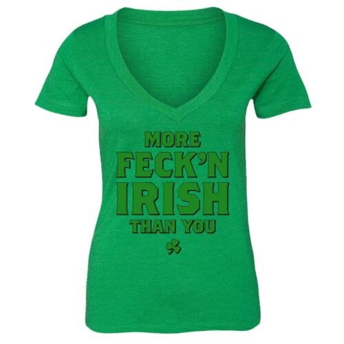 Women's St. Patrick's Day More Feck'N Irish You Shamrock Clover V-neck T-Shirt - Picture 9 of 11