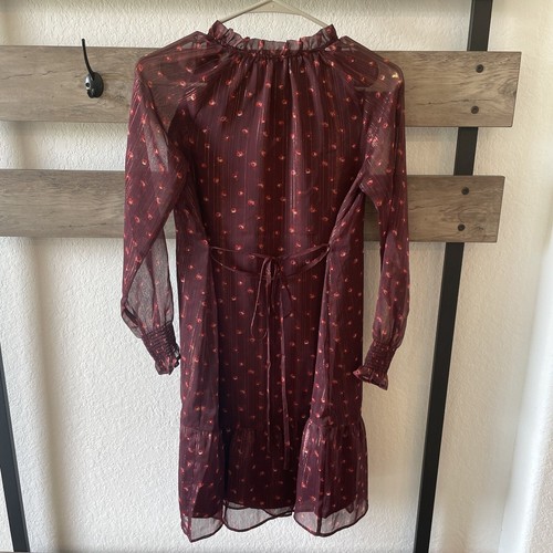 NWT Ann Taylor LOFT A-Line Prairie Cottagecore Dress High Neck Smocked Sheer XSP - Picture 11 of 17