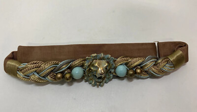 Vtg Carolyn Tanner Teal Lion Head Belt Cord Beaded Knot BoHo  display picture 3
