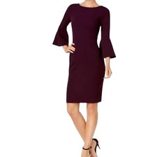 Calvin Klein Aubergine Scoop Neck Bell Sleeve Popover Knit Dress Size S