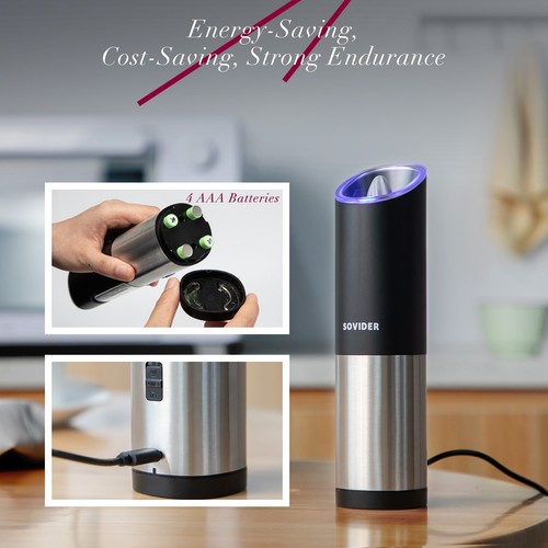 2x SOVIDER Rechargeable Gravity Electric Grinder Pepper Salt Spice Mill Base UK - Picture 5 of 15