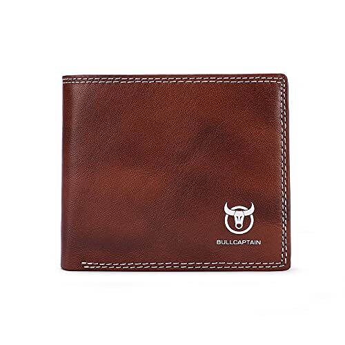 Men's Leather Wallet with Attached Flip Pocket RFID Protected Slim Bifold with 7 - Picture 1 of 8