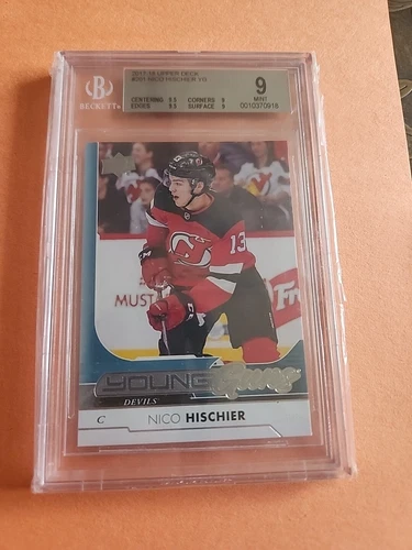 2017-18 Upper Deck #201 Nico Hischier YG RC Beckett Graded 9 MINT