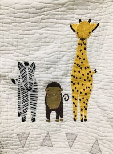 Land of Nod Zebra Monkey Giraffe Quilt Comforter Baby Blanket - Picture 3 of 4