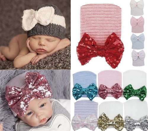 Baby Girl Boy Infant Hat With Bow Cap Hospital Newborn Cosy Beanie - Picture 2 of 36