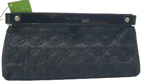 Vera Bradley Midnight Caviar Black Quilted With Patent Leather Trim Clutch Purse - Picture 2 of 9