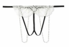 Victoria's Secret DREAM ANGELS Lace  Velvet Pearls Thong Panty L white