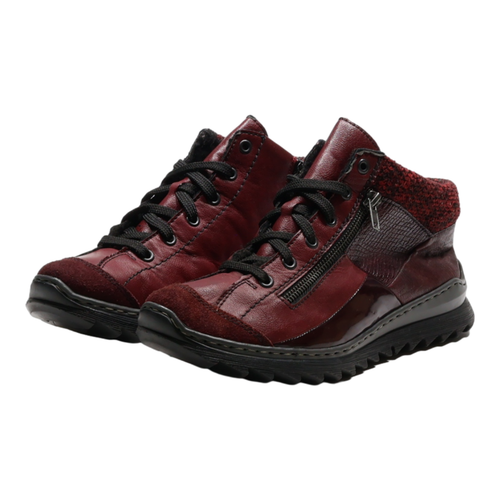 RIEKER Snow Boots Maroon Leather Mens UK 8 - Picture 3 of 6