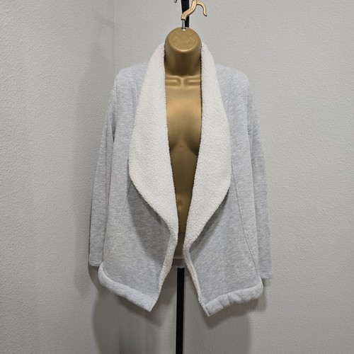 Minimalistische Scandi kuschelige Sherpa gefütterte Fleece Strickjacke Damen XS grau offen Bauer - Bild 8 von 8