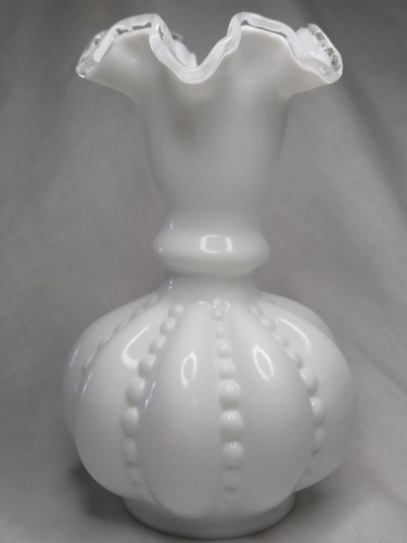Fenton Art Glass Melon Vase White and Clear 6.5" - Picture 2 of 5