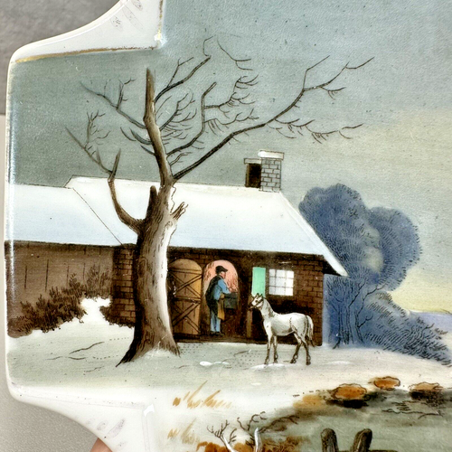 Antique Handkerchief Plate Trinket Dish Winter Landscape Hand Painted Porcelain - Picture 12 of 12