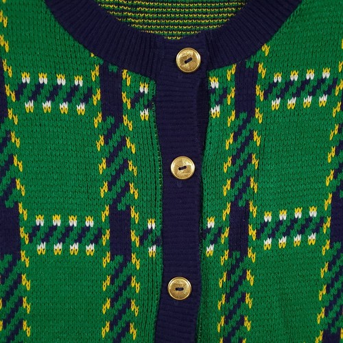 Vtg United States Acrylic Sweater Cardigan Women's Medium Green Check Button USA - Picture 4 of 12