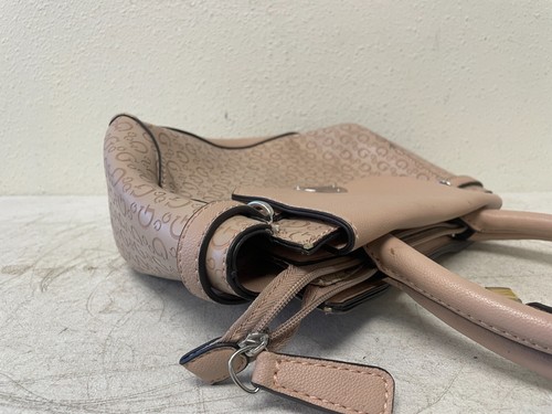 GUESS Cross Body Satchel With Top Handles Brown Tan Logo With Silver Accents - Picture 5 of 9