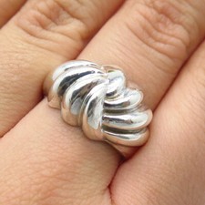925 Sterling Silver Vintage Ribbed Ring Size 8.25