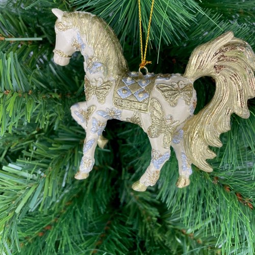 Christbaumschmuck wunderschönes Pferd in creme verziert mit gold-silber 12cm - Bild 4 von 4