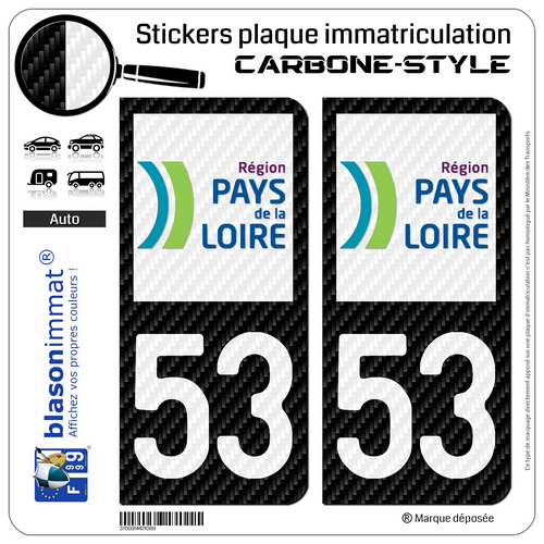 2 Aufkleber Nummernschild 53 Pays de la Loire - LT Carbon-Style - Bild 9 von 9