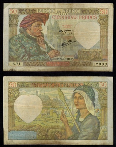 Currency 1942 France 50 Francs Banknote P 93 Merchant Jacques Coeur / Jack Heart
