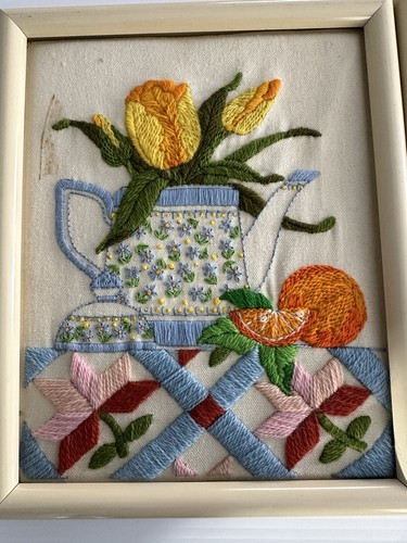 Set 3 Filati Crewel Vintage Completi Cornici Arte Parete Frutta Colorata Fattoria - Foto 13 di 19