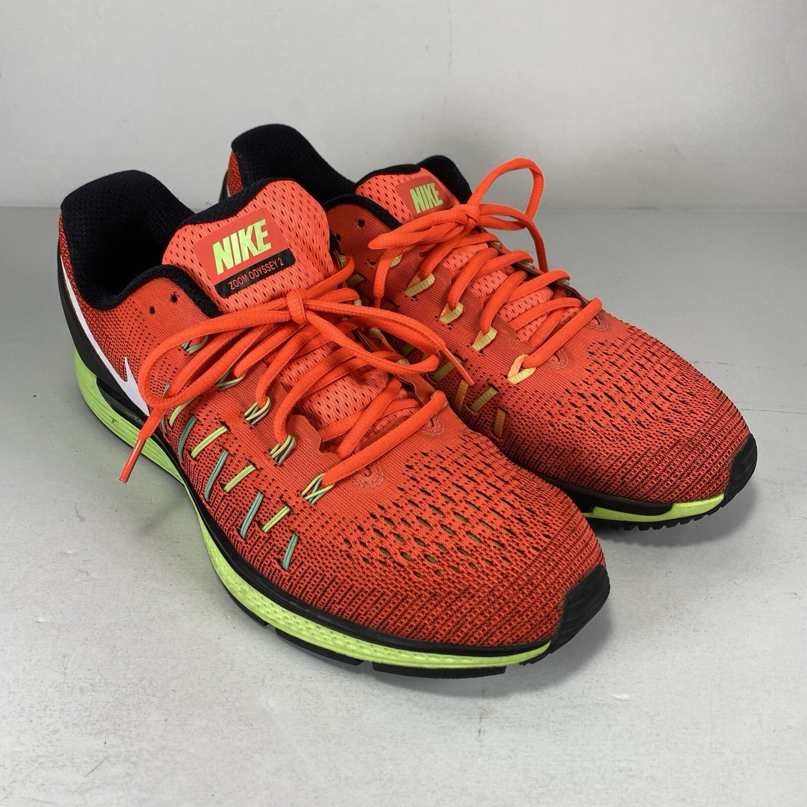 Nike Zoom Odyssey 2 Mens 12.5 Orange Lime Running Shoes Gym Sneakers 844545-800