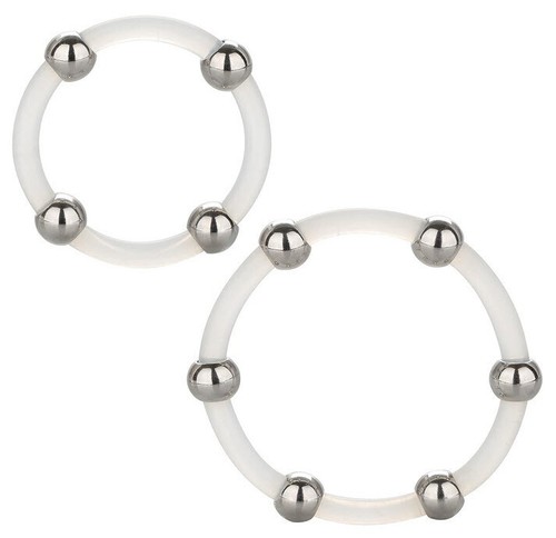 Steel Beaded Silicone Ring Set Clear Natural Arousal Sensual Male Cockrings - Picture 3 of 10