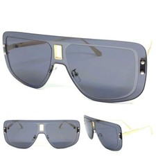 Oversized Classic Modern Retro Shield Raver Party Beach SUN GLASSES Gold Frame