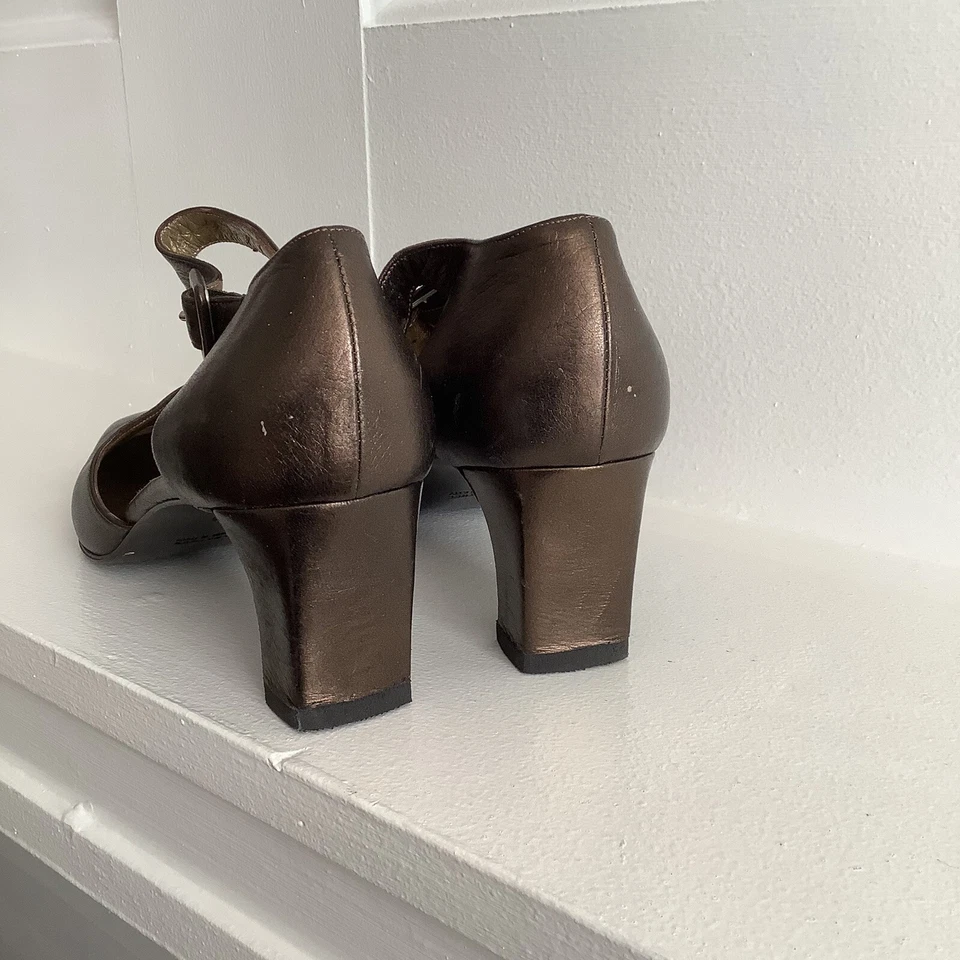 Años 90 Yves Saint Laurent Bronce Clásico Mary Jane Tacones Talla 10M Foto 4 de 4