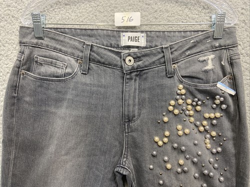 Paige Denim Jeans size 29 Gray Boyfriend Skinny Dolly Embellished Pearls - Picture 6 of 16
