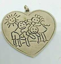 Vintage Sterling Silver Heart Pendant with Children Playing