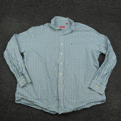 Izod Shirt Erwachsene XL blau grün & weiß kariert geknöpft langarmig Freizeit Herren